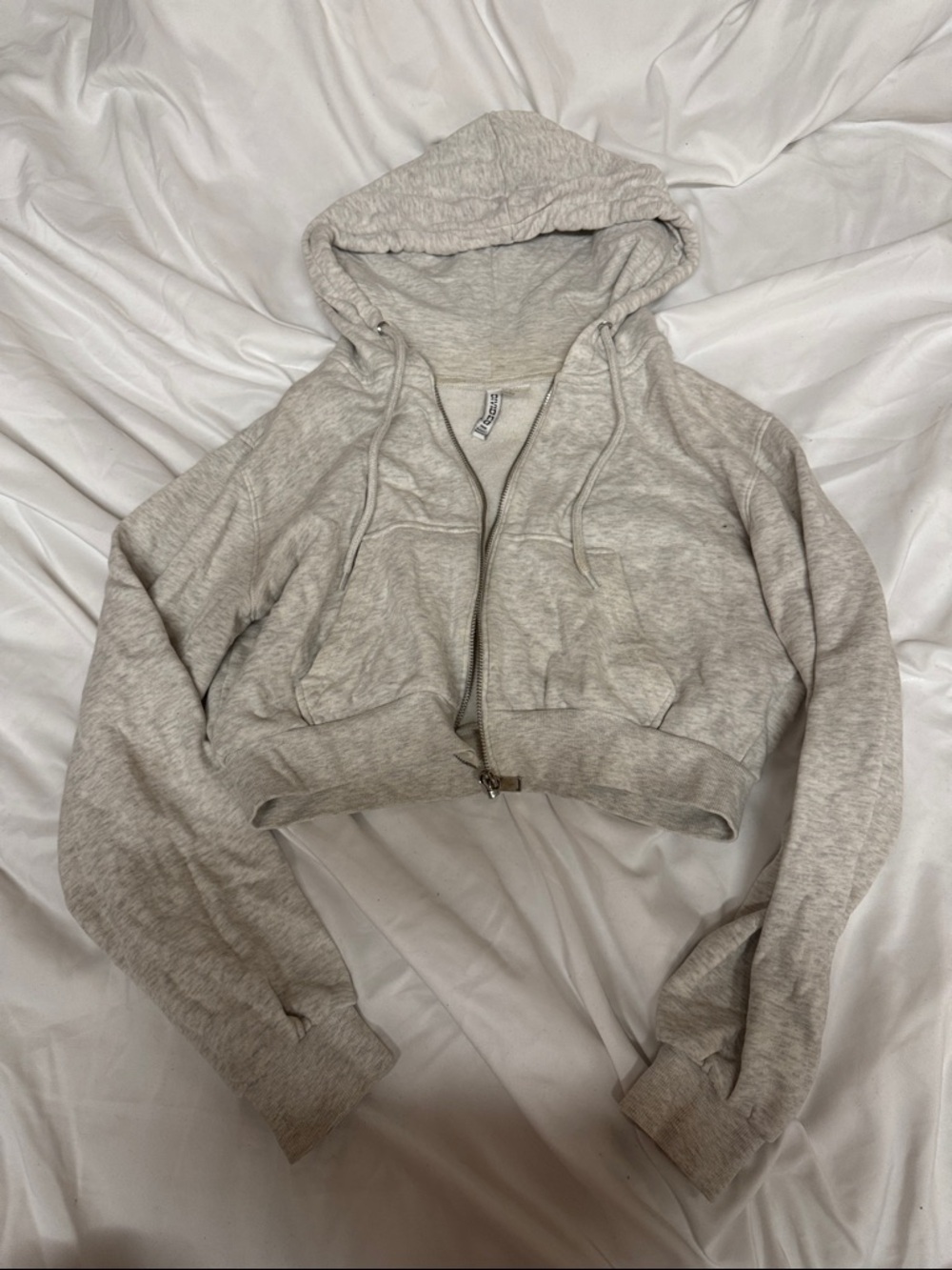 H&M Cropped Hooded Zip Jacket - Heather Gray